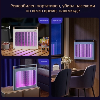 LED електрическа лампа за комари с LED осветление, стенен/настолен монтаж, покритие 21–30㎡, алуминиева мрежа, електрически удар за убийство, вградена батерия 1001–1600mAh