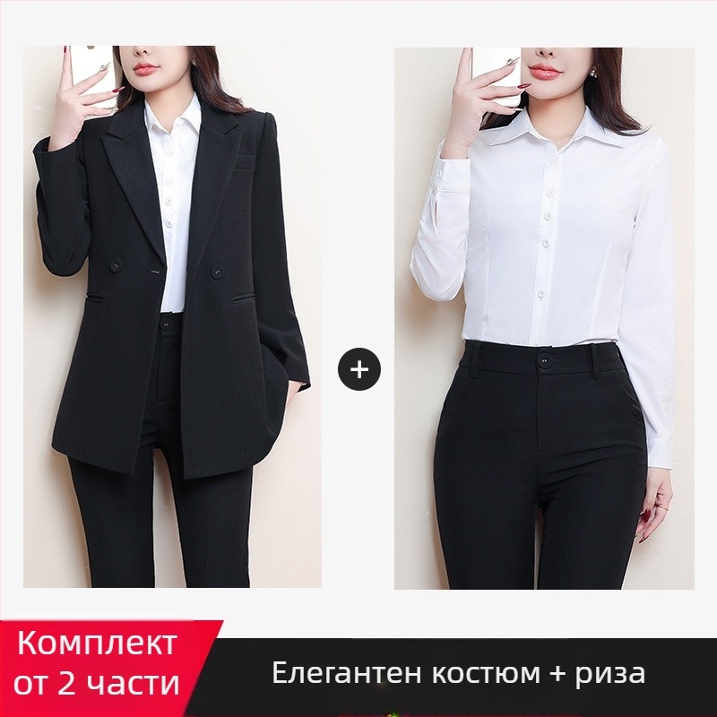 Дамски костюм жакет, полиестер/еластан смес, офис стил, костюмна яка, дълги ръкави