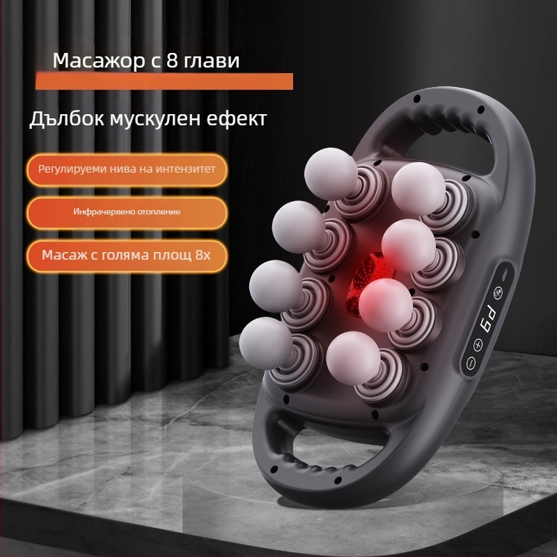 Мултиглавен фасциален масажор с четков двигател, 6+ накрайника, 5+ скорости, вградена батерия 2000–4000 mAh, шум под 36 dB