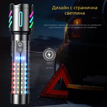 Фенерче с лазерен източник, дълъг обхват, презареждаща се батерия 1800 мАч, 10 W, алуминиев корпус, обхват над 500 м