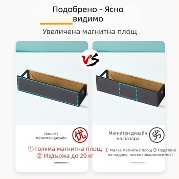 Стенно магнитен държач за подправки в кухнята, страничен монтаж, без пробиване, правоъгълна полка за съхранение