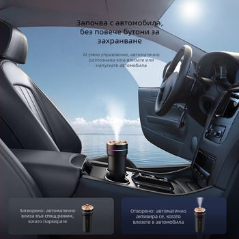 Автомобилен овлажнител с амбиентно осветление, модел CM-5S, USB захранване, резервоар до 0,5 л, 1 изход за мъгла, подходящ за помещения до 10 м²