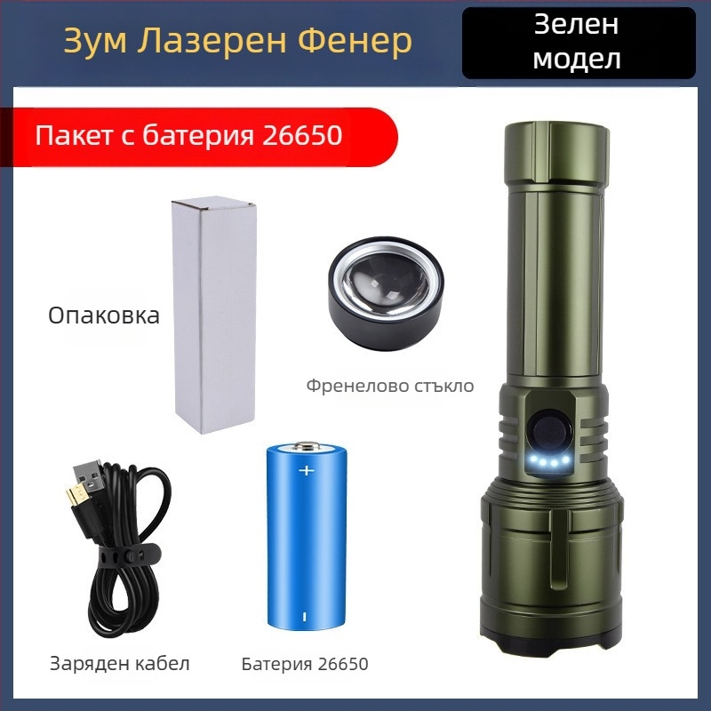 LED фенерче за къмпинг и открито – 20W, презареждаем, батерия 18650/26650, 360° въртене, обхват ≥500 m