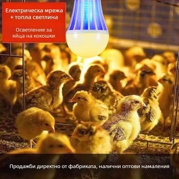 LED лампа за убийство на комари за ферма за кокошки – светодиоден източник, обхват 41-60㎡, метод: светлинна вълна + електрически удар, ABS корпус, мрежа никел-цинк-желязо