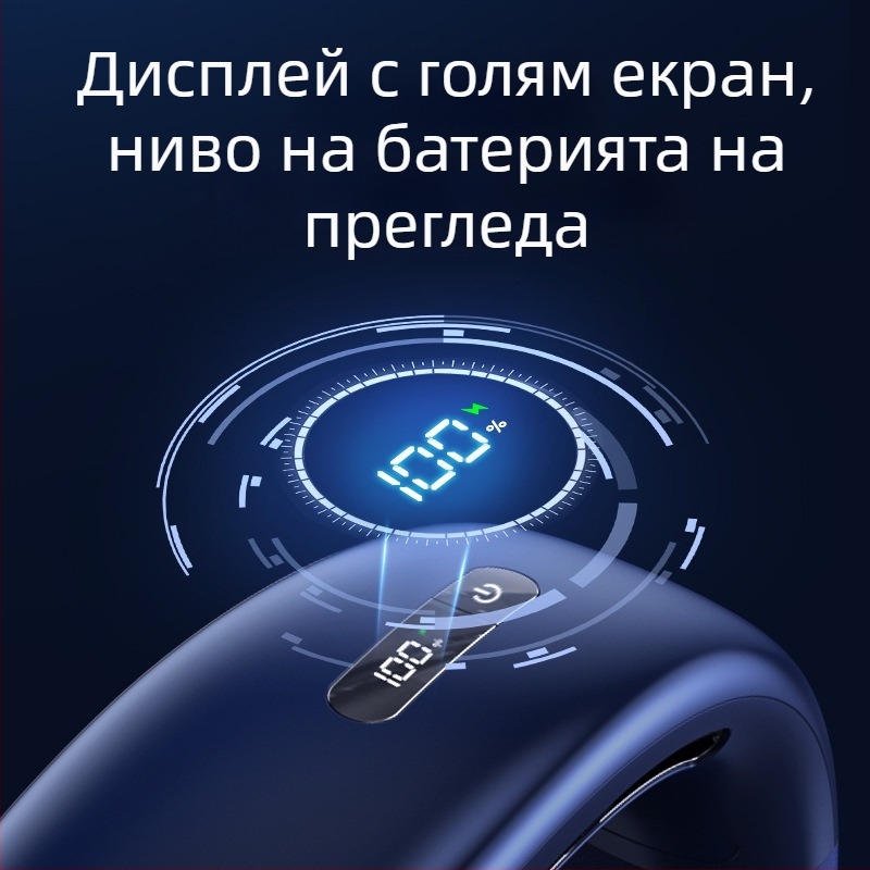 Безлопатен вентилатор за шията | (Вградена 2000–4000 мАч батерия; USB зареждане; Безчетков мотор; Безлопатен дизайн; 5 скорости)