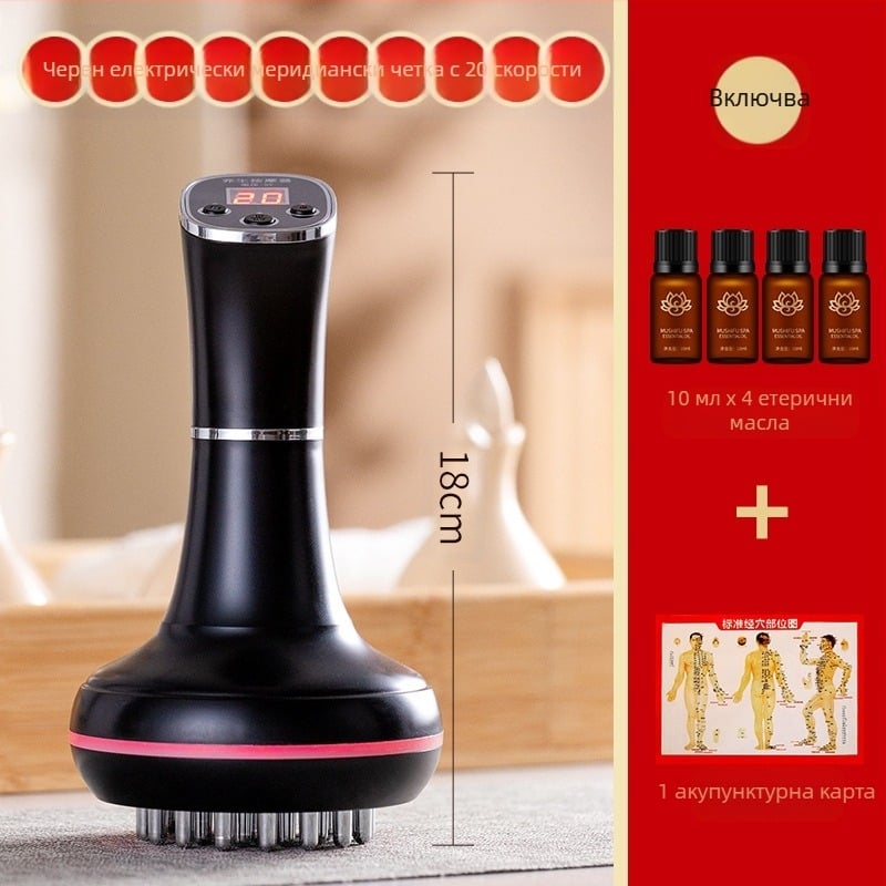 Електрическа меридианска четка и масажор за корема с 20 скорости, светлинна термотерапия и горещ компрес – за домашна употреба (20 скорости; светлинна термотерапия; горещ компрес)