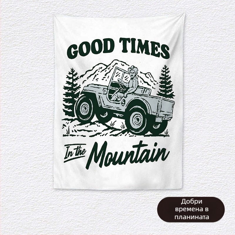 Гоблен за фон за неформално къмпинг пътуване – къса плюшена тъкан, 100% полиестер, правоъгълна форма, пейзажен модел, дигитален топлинен трансфер