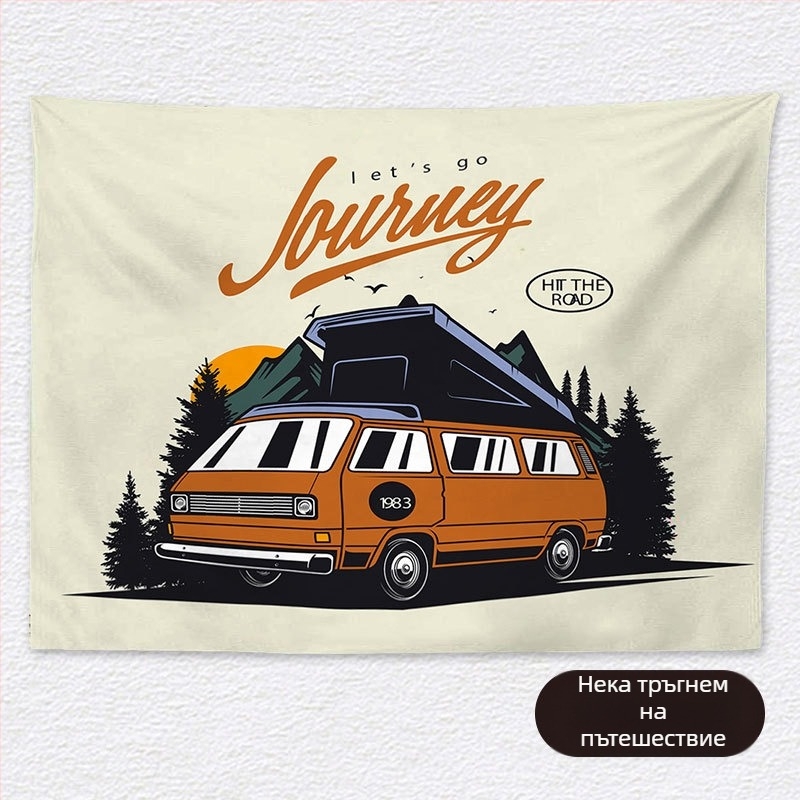 Гоблен за фон за неформално къмпинг пътуване – къса плюшена тъкан, 100% полиестер, правоъгълна форма, пейзажен модел, дигитален топлинен трансфер