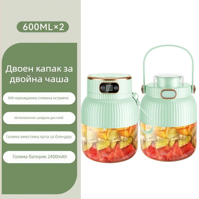 Портативна сокоизстисквачка за плодове и зеленчуци, вместимост 601–800 мл, мощност 200 W, скорост 20001–22000 rpm, 5+ остриета, вградена батерия