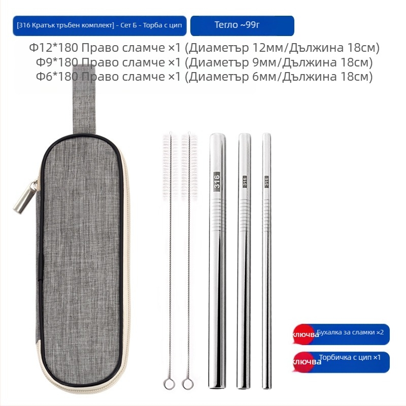 Сламка от неръждаема стомана 316, права, преносима за дома, подходяща за мляко, кафе или каша