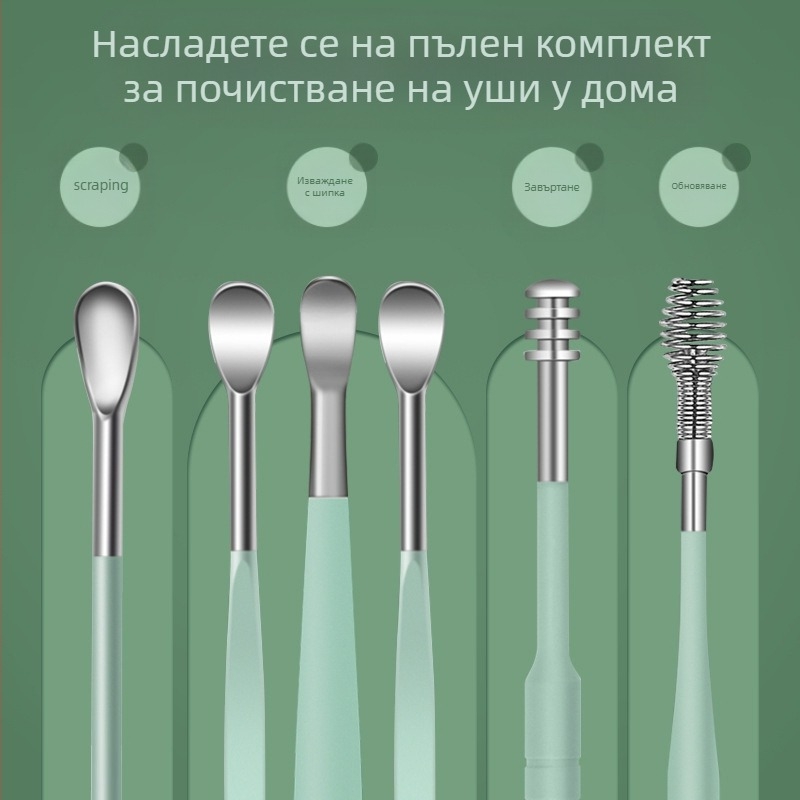 Комплект ушни лъжички с преносим спирален дизайн за деца и възрастни; материал: въглеродна стомана; марка: Other