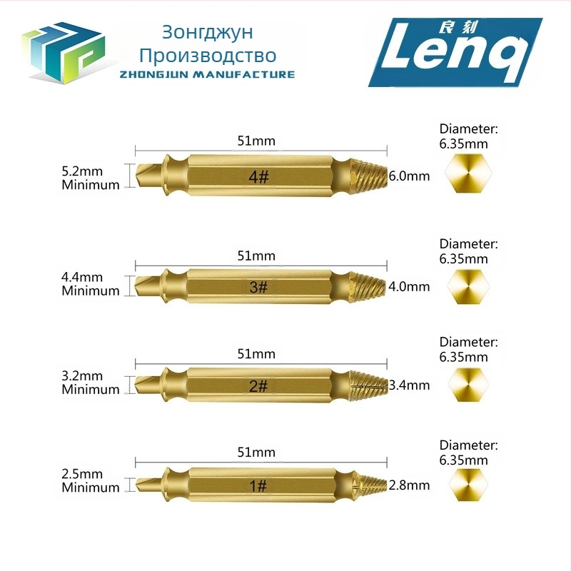 Екстрактор за счупени винтове с двойна глава в комплект инструментални аксесоари, тегло 0,08 кг, минимално количество опаковки 4