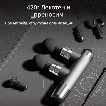 Масажор за мускули с 6+ накрайника, вградена батерия 1200–2000 mAh, компактен преносим дизайн, многоскоростен контрол, тиха работа под 36 dB