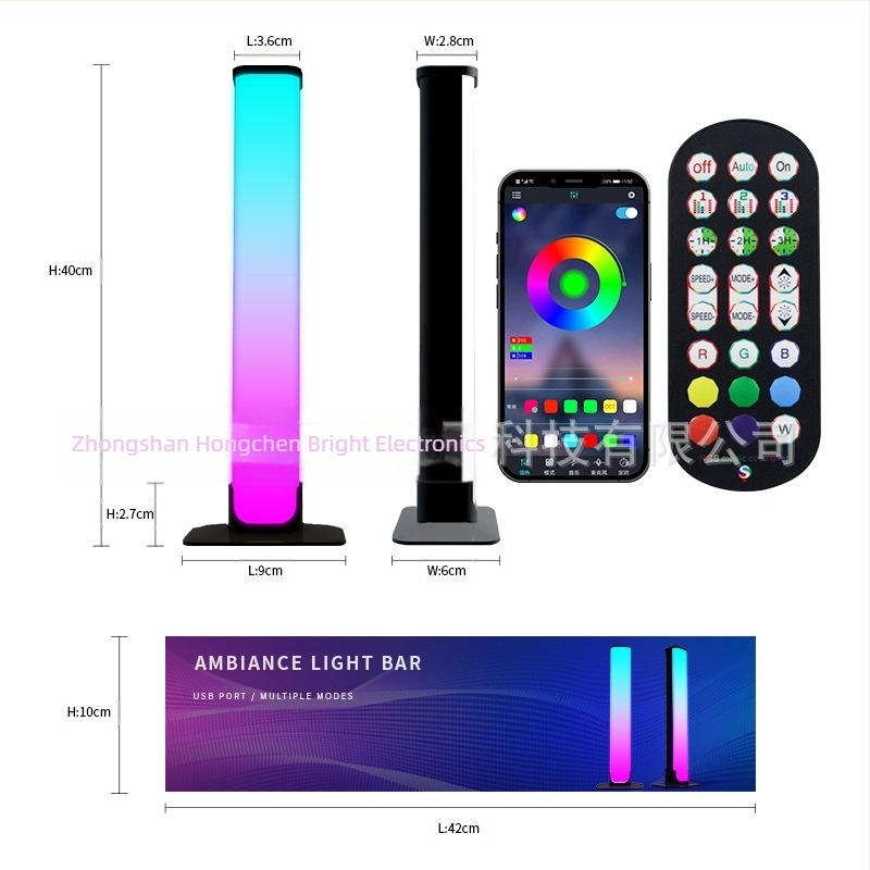 LED настолна амбиент лампа с Bluetooth приложение и 24-клавишен контролер, правоъгълна алуминиева лампа за бюро, компютър и ТВ шкаф, вход 5V, регулируема, живот 20000 ч