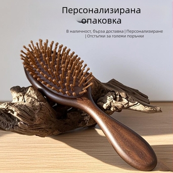 Феникс-резбована овален гребен от сандалово дърво с въздушна възглавница за масаж на скалпа, Yixuan, Джинхуа