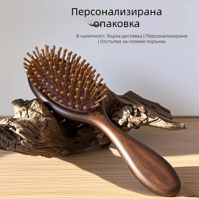 Феникс-резбована овален гребен от сандалово дърво с въздушна възглавница за масаж на скалпа, Yixuan, Джинхуа