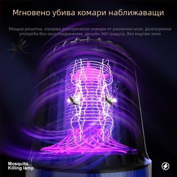 Електрически убийца на комари, USB презареждаем, UV лампа, обхват 41-60 м², батерия 1000-1600 mAh, време за работа 1-3 ч., ABS корпус