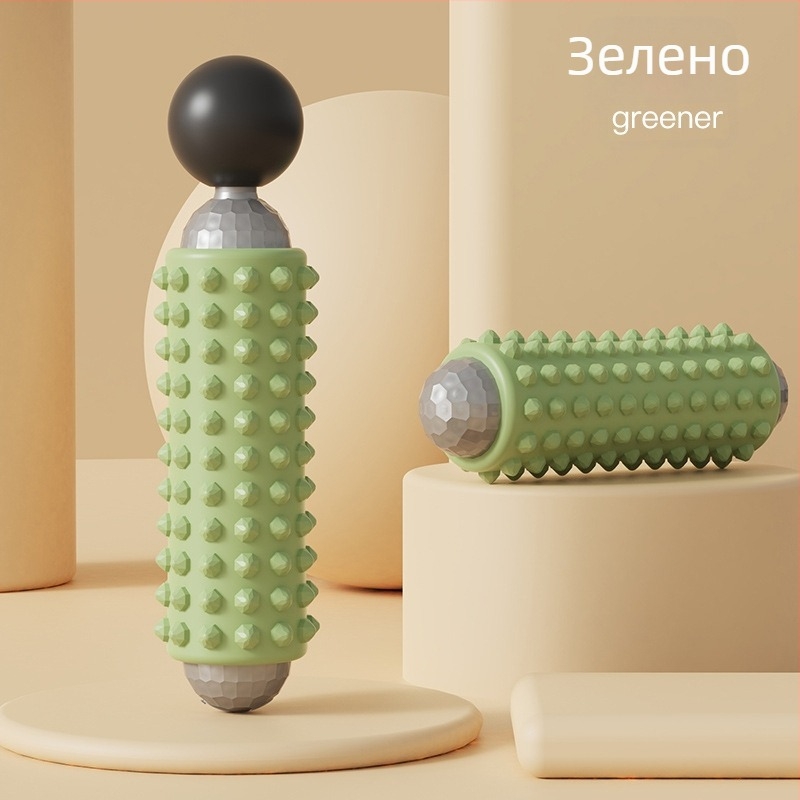 Електрическа масажна пръчка за фитнес и йога, USB захранване, механично управление, променлива скорост, 4 кръгли масажни глави, форма: правоъгълно трапецовидна, подходяща за глава, шия, талия и ханш.