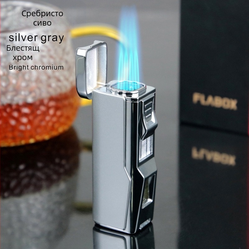 Метална бутанова запалка, устойчива на вятър, с нож за пури и държател за пури