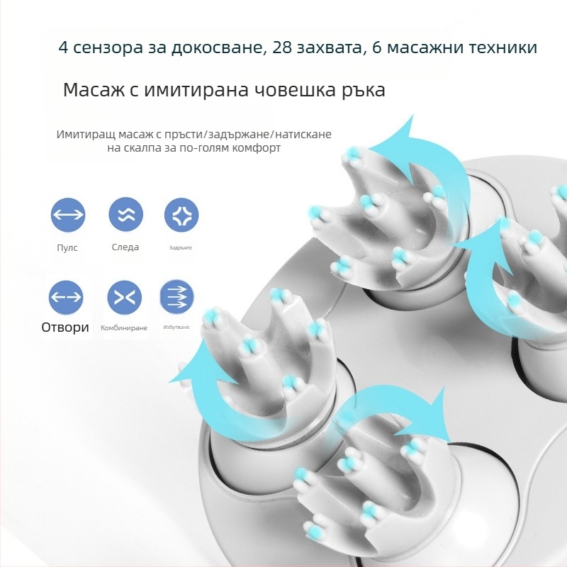 Домашен масажор за глава за домашни любимци с осемкрак дизайн – масаж за скалпа на котките и релаксация, IK-T1, зарядно, компютърно управление, 3 нива, вибрационен