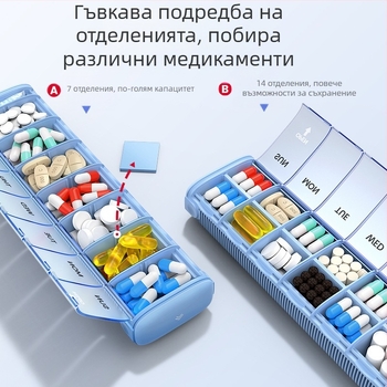 Алуминиева сплав преносима аптечка за лекарства, модел PB, метална конструкция, 14 отделения, тегло 406 g, преносим дизайн