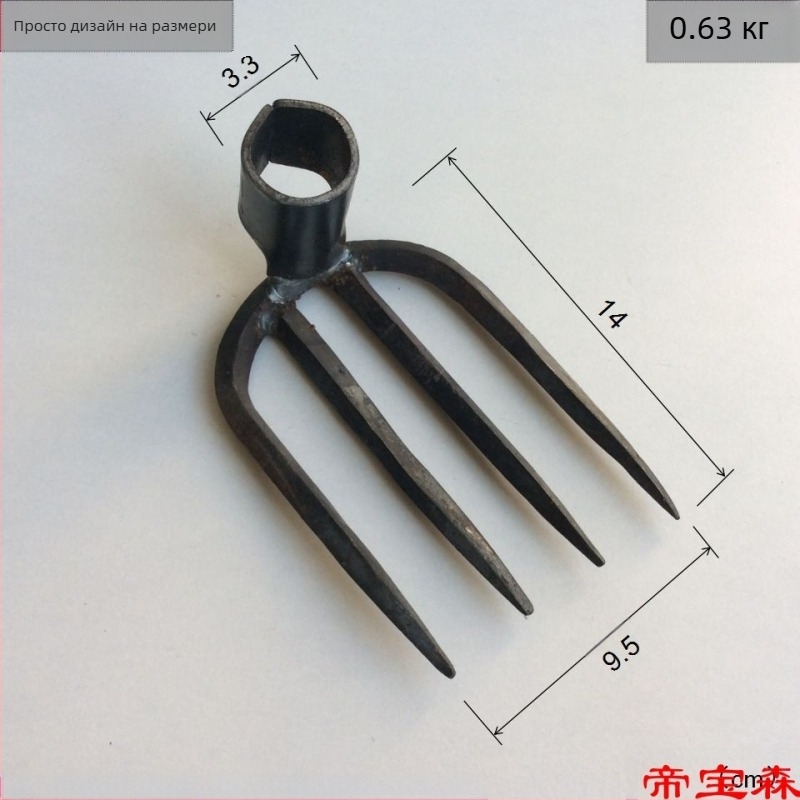 Ръчно ковано четиризъбно гребло, железно за кал, за градина и стопанство