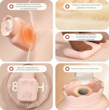 Силиконова бутилка за гореща вода със слънчогледов дизайн, преносим топлоизточник за ръце, пълнена с вода, топло и студено, нагряване в микровълнова печка