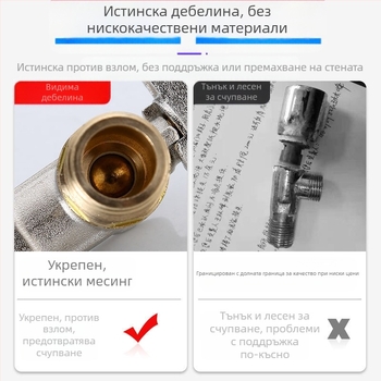 Месингов ъглов вентил за вграждане с голям поток и шаров клапан, за топла и студена вода; модел YLF1325; работно налягане 0.8 MPa; Ø20 мм; монтаж в стената; подходящ за тоалетни и бойлери