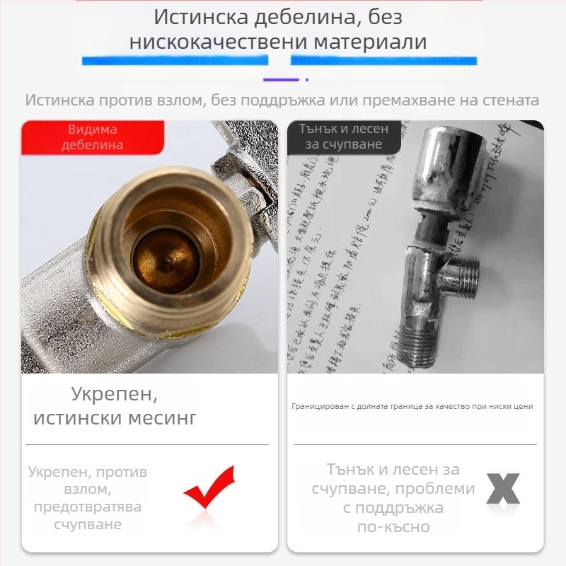 Месингов ъглов вентил за вграждане с голям поток и шаров клапан, за топла и студена вода; модел YLF1325; работно налягане 0.8 MPa; Ø20 мм; монтаж в стената; подходящ за тоалетни и бойлери