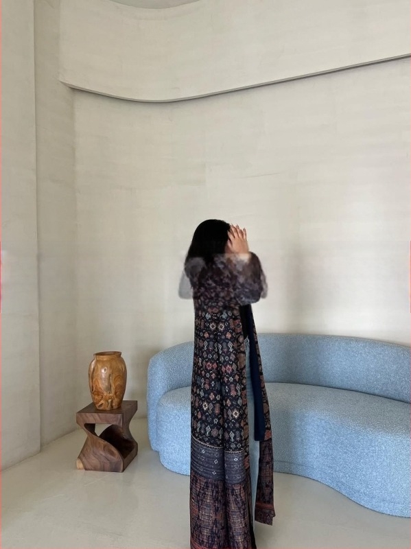 Плисирана абая за жени с принт, свободно пасване, удължена дължина, полиестер, дълги ръкави