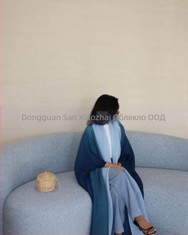 Плисирана абая за жени с принт, свободно пасване, удължена дължина, полиестер, дълги ръкави