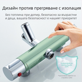 Термостатичен душов клапан - меден корпус, стенен монтаж, 20–55°C, 1.0–5 кг, термостатично ядро и керамично ядро на клапана