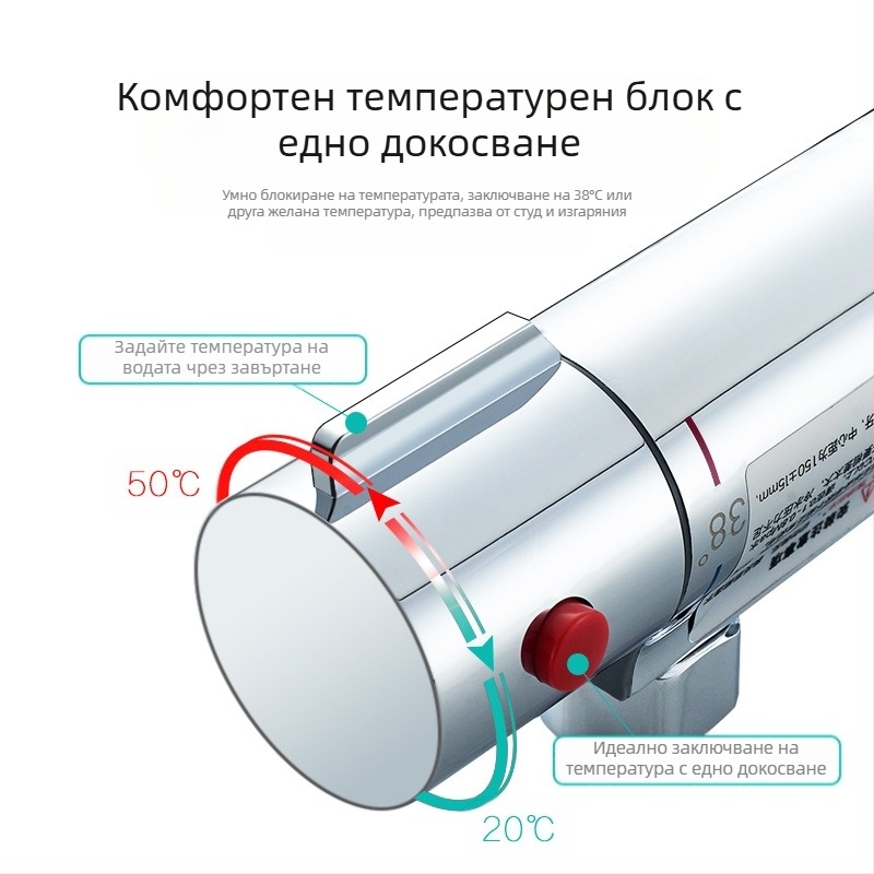 Термостатичен душов клапан - меден корпус, стенен монтаж, 20–55°C, 1.0–5 кг, термостатично ядро и керамично ядро на клапана