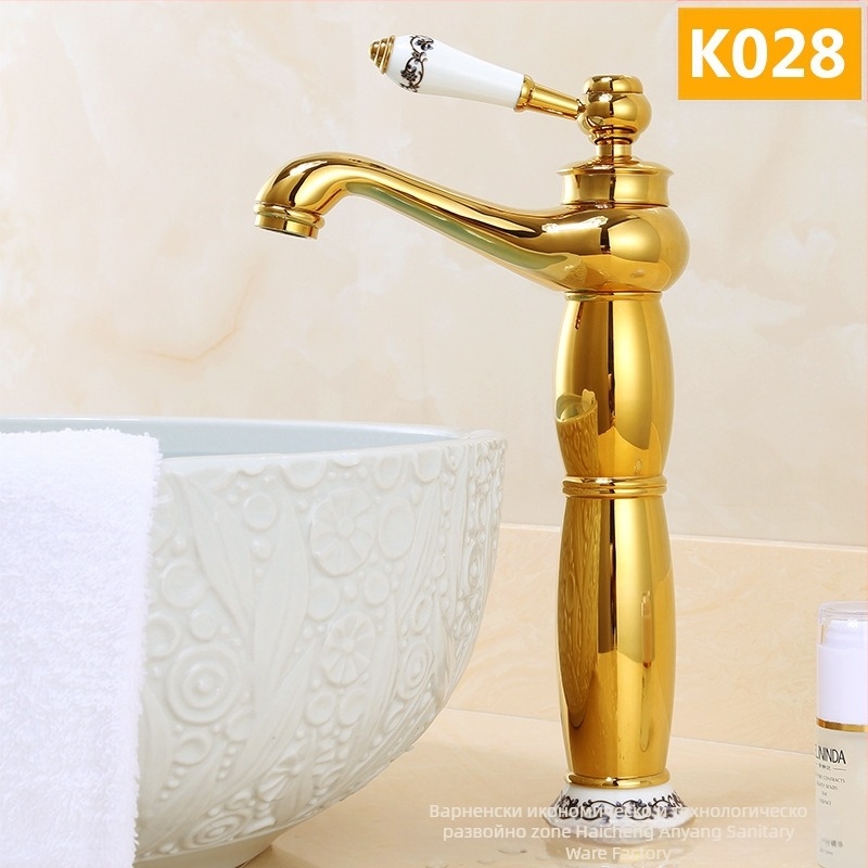 Европейски стил кран за мивка, меден корпус, керамичен клапан, 8 мм вход/изход, повдигащ механизъм