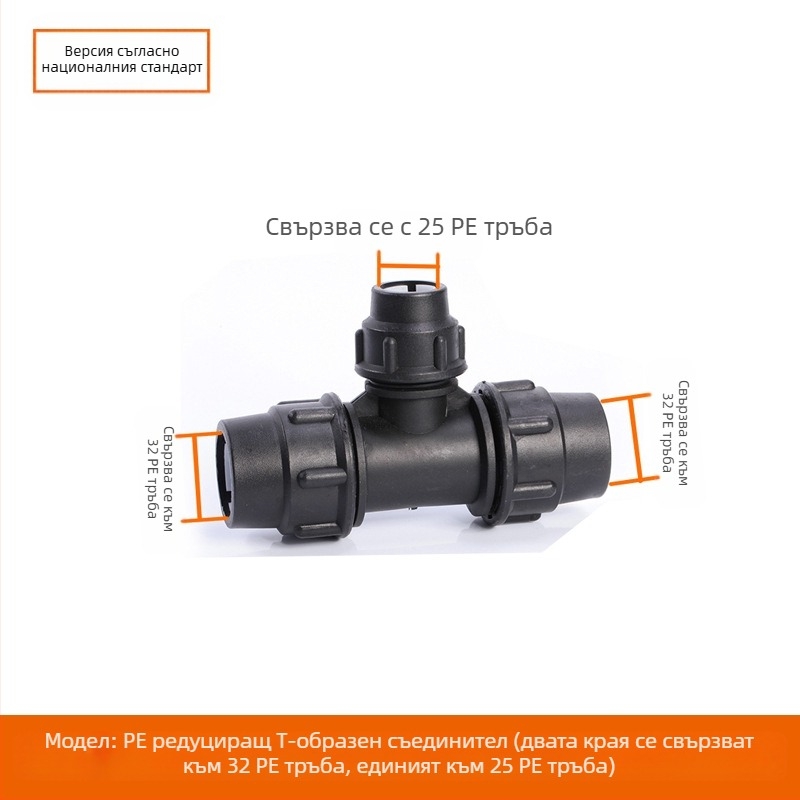 PE тръбни фитинги с бързо свързване, тройник, ъгъл и съединител с клапан; материал PE; дебелина на стената 3.0 мм; клас 80