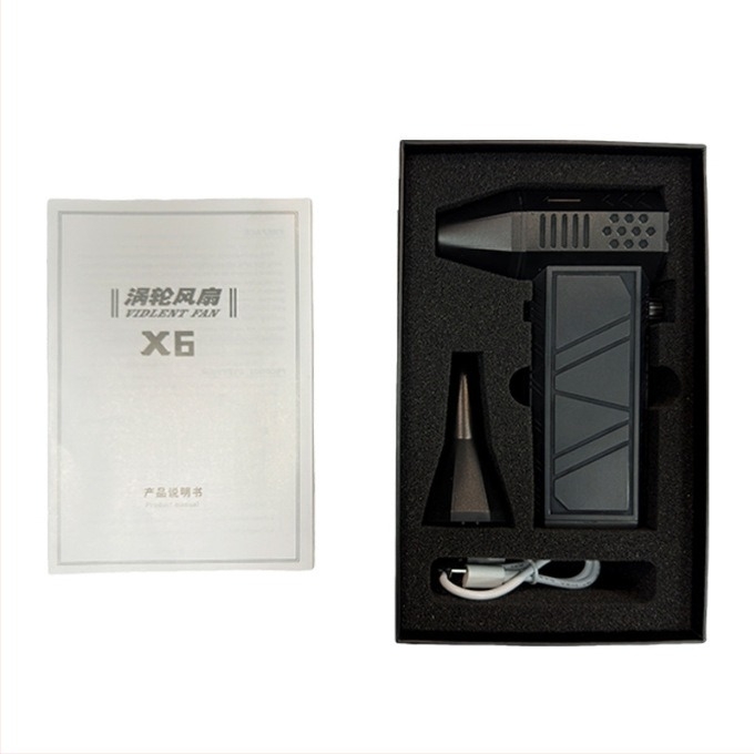 Ръчен турбинен вентилатор с безчетков мотор, вградена 4000 mAh батерия, безстъпков контрол на скоростта, шум 37–45 дБ, живот на батерията 1–3 ч