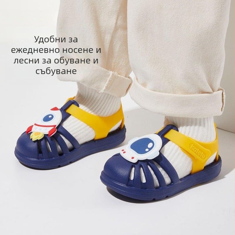 Детски летни сандали за бебета и малки деца, с карикатурен дизайн, противохлъзгаща подметка, велкро закопчаване, за плаж и водни забавления