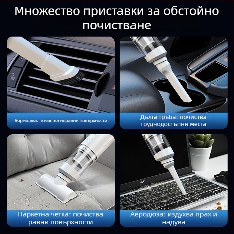 Ръчен автомобилен вакуум, безжичен, презареждащ се, 7.4V, 80W, всмукване 9000Pa