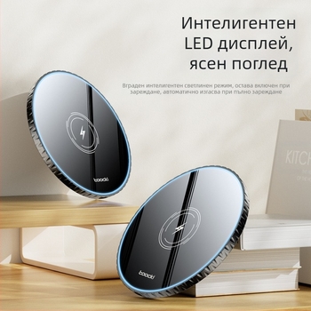 Toocki 3-в-1 настолно безжично зарядно 15W с PD протокол и магнитно зареждане, за Bluetooth слушалки и iPhone 15 серия