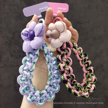 Телефонен ланярд, къс дебел тъкан шнур, ръчна изработка, дамски мултифункционален аксесоар с геометрична висулка