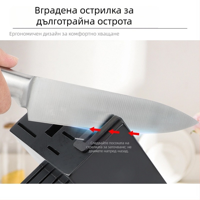 16 парчета комплект кухненски ножове с кухи дръжки, ножове серия 3Cr, вградена острилка и държач за ножове от масивно дърво