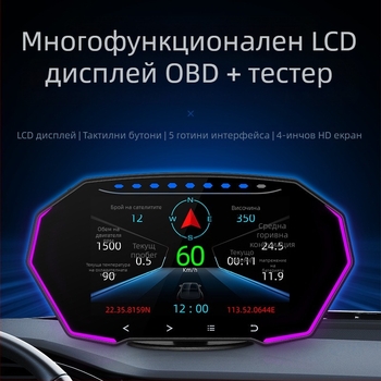 HUD автомобилен дисплей за предно виждане, GPS скоростомер, OBD, 4-инчов LED LCD тъч дисплей, модел F11
