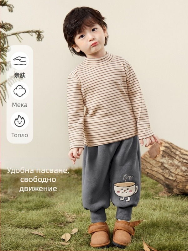 Детска тениска с дълги ръкави и кръгла яка, памучна смес 95% памук, антибактериална, анимационен принт, зимно облекло за деца на 1–3 години