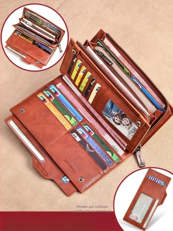 Ban yano Мъжки портфейл от естествена кожа, първи слой телешка кожа, урбанистичен минимализъм, едноцветен дизайн, подплата полиестер