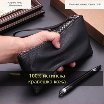 Мъжка клъч чанта от естествена кожа, кожа от първи слой телешка кожа, стил за бизнес пътуване, защита срещу кражба и износоустойчивост