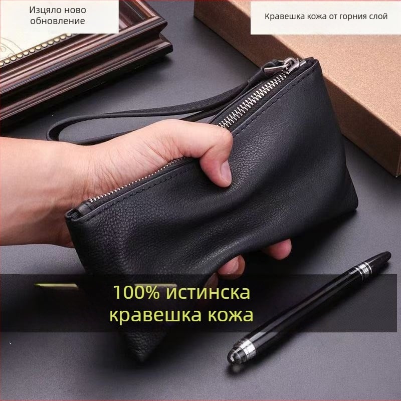 Мъжка клъч чанта от естествена кожа, кожа от първи слой телешка кожа, стил за бизнес пътуване, защита срещу кражба и износоустойчивост