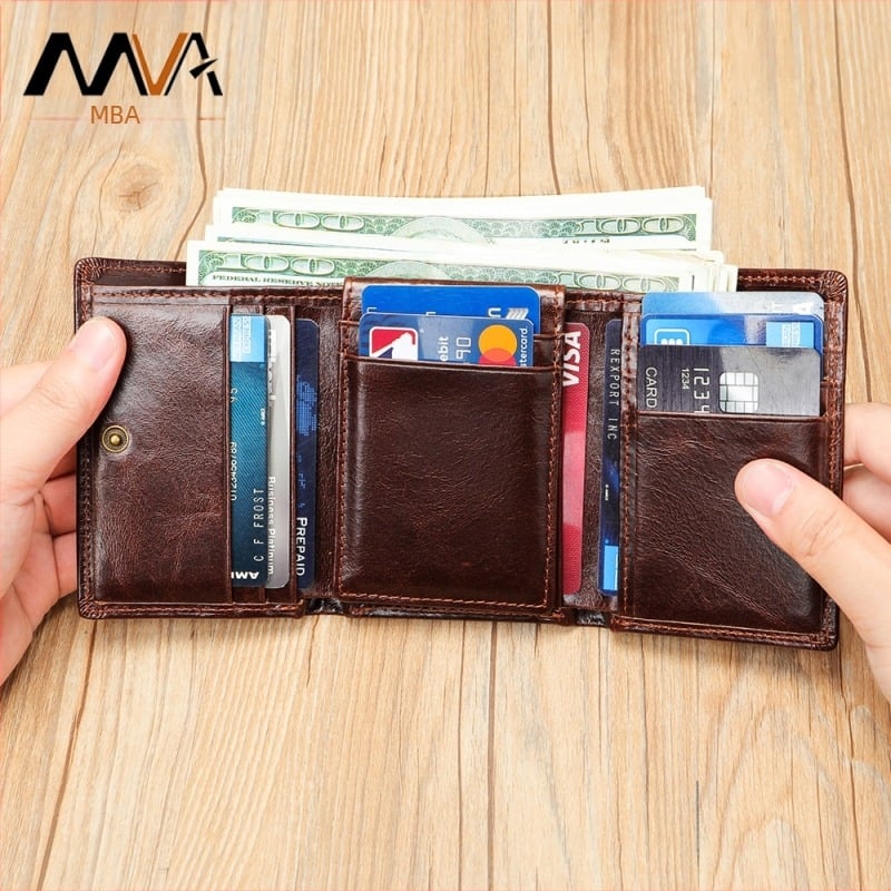 Marunte портфейл от естествена кожа с RFID защита (бифолд дизайн; клип за банкноти; множество отделения за карти)