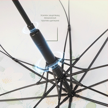 Рекламен чадър с цветен мотив, 16-ребрен каркас, дълга дръжка, автоматично отваряне, полуавтоматично затваряне, печат на лого, 190T плат