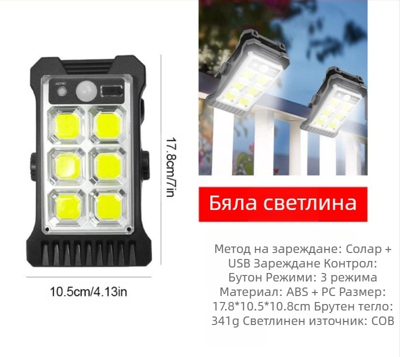 Соларна външна LED стенна лампа с детектор за движение за двор и градина