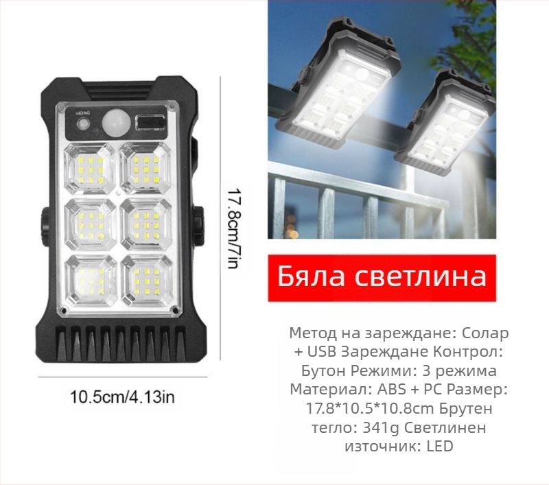 Соларна външна LED стенна лампа с детектор за движение за двор и градина